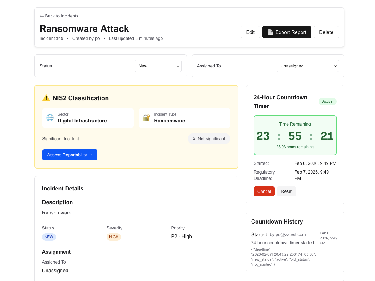 Docket 24-hour countdown timer interface